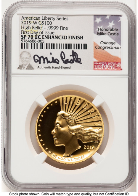 2019-W G$100 American Liberty High Relief Enhanced UC FDI Mike Castle NGC MS70 (782020010)