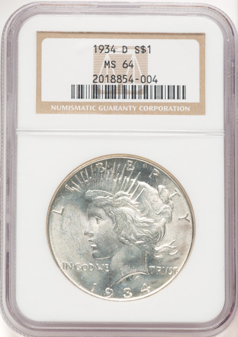 1934-D Peace Dollar NGC MS64 (780308008) 1934-D Peace Dollar NGC MS64 (780308008)