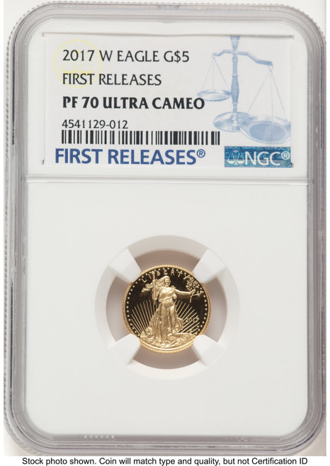 2017-W Proof Gold Eagle 1/10 oz FR Blue NGC PF70