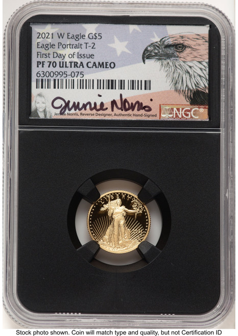 2021-W Type 2 Proof Gold Eagle 1/10 oz FDI Jennie NGC PF70 Norris