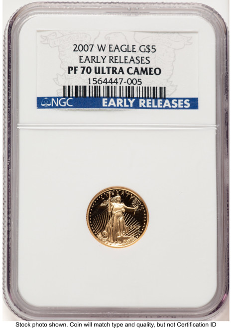 2007-W Proof Gold Eagle 1/10 oz ER Blue NGC PF70 - LCR Coin