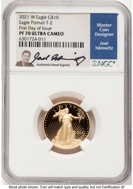 2021-W Type 2 Proof Gold Eagle 1/4 oz FDI Joel Iskowitz NGC PF70