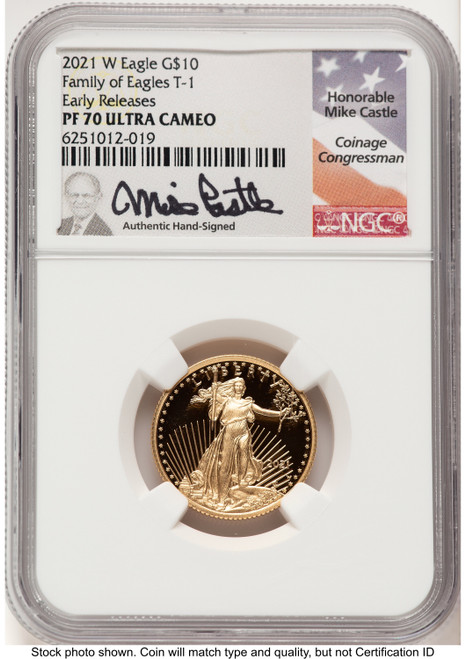 2021-W Type 1 Proof Gold Eagle 1/4 oz ER Mike Castle NGC PF70