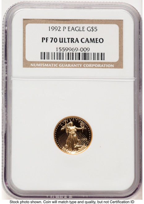 1992-P Proof Gold Eagle 1/10 oz Brown Label NGC PF70 1992-P Proof Gold Eagle 1/10 oz Brown Label NGC PF70