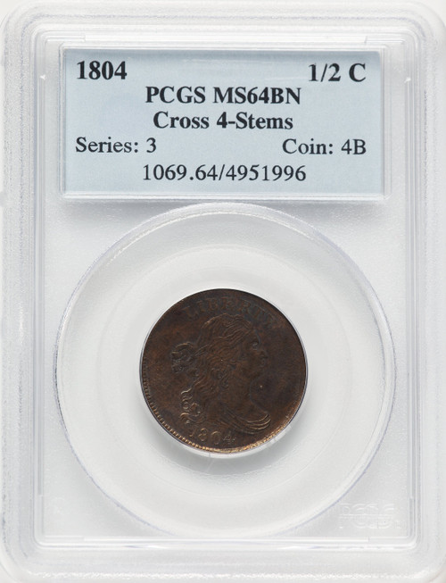 1804 1/2 C Crosslet 4 Stems BN Half Cent PCGS MS64 1804 1/2 C Crosslet 4 Stems BN Half Cent PCGS MS64