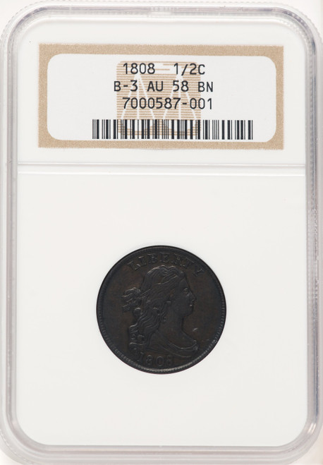 1808 1/2 C C-3 BN Half Cent NGC AU58 1808 1/2 C C-3 BN Half Cent NGC AU58