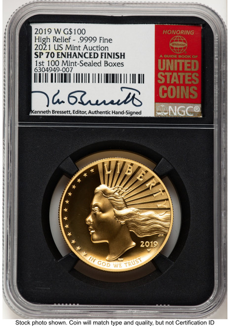 2019-W G$100 American Liberty High Relief Enhanced 2021 US Mint Auction Kenneth Bressett Red Book NGC MS70 (782053016) 2019-W G$100 American Liberty High Relief Enhanced 2021 US Mint Auction Kenneth Bressett Red Book NGC MS70 (782053016)