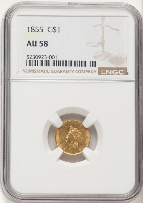 1855 G$1 Type Two Gold Dollar NGC AU58 (781713004) 1855 G$1 Type Two Gold Dollar NGC AU58 (781713004)