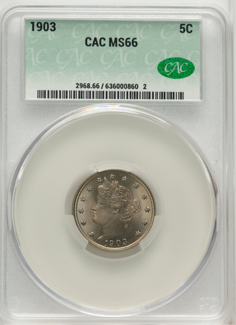 1903 5C Liberty Nickel CACG MS66