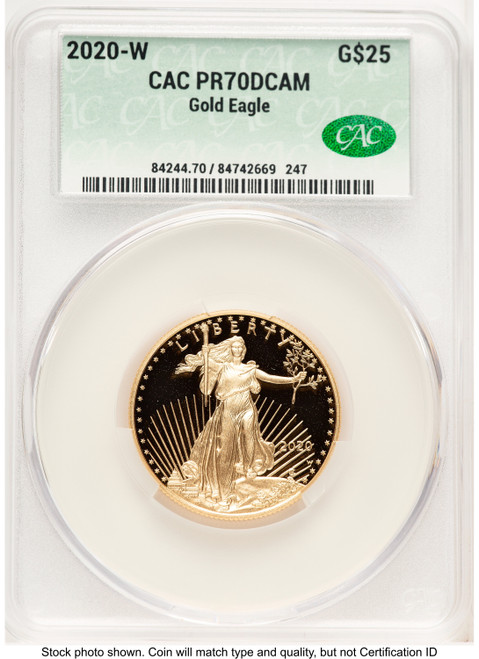 2020-W Proof Gold Eagle 1/2 oz Non Designation CACG PR70