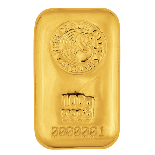 100 Gram Perth Mint Cast Gold Bar (.9999 Fine)