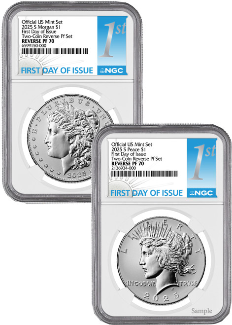 2025-S Morgan and Peace Silver Dollar 2pc Set Reverse Proof FDI 1st NGC PF70