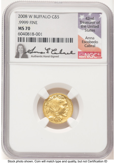 2008-W Burnished Gold Buffalo 1/10 oz Anna Cabral NGC MS70