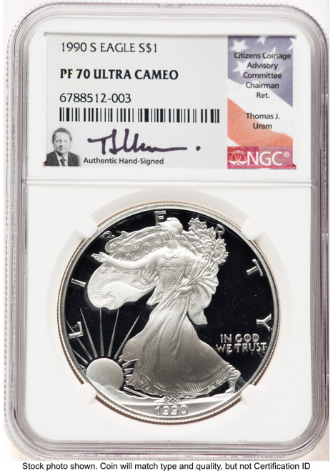 1990-S Proof Silver Eagle 1 oz Thomas Uram NGC PF70 (777465008)