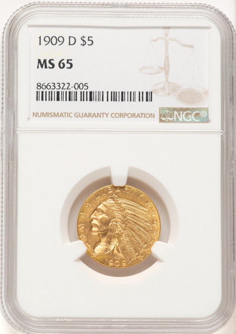 1909 $5 Indian Half Eagle NGC MS65 - LCR Coin