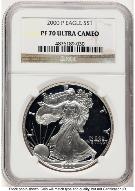 2000-P Proof Silver Eagle 1 oz Brown Label NGC PF70