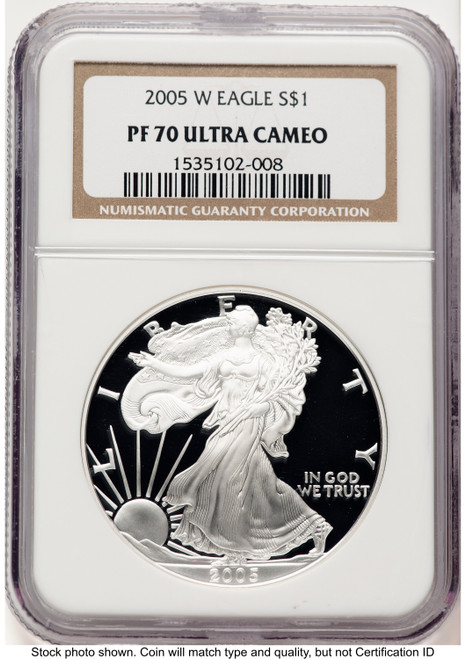 2005-W Proof Silver Eagle 1 oz Brown Label NGC PF70
