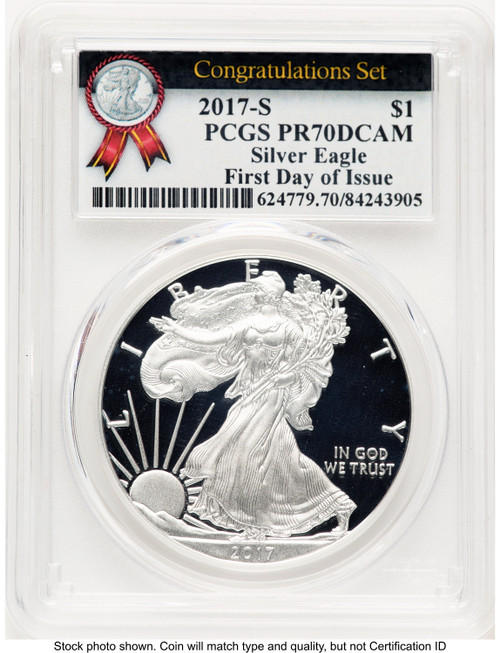 2017-S Proof Silver Eagle Congratulations Set 1 oz FDI Congratulations Set Label PCGS PR70