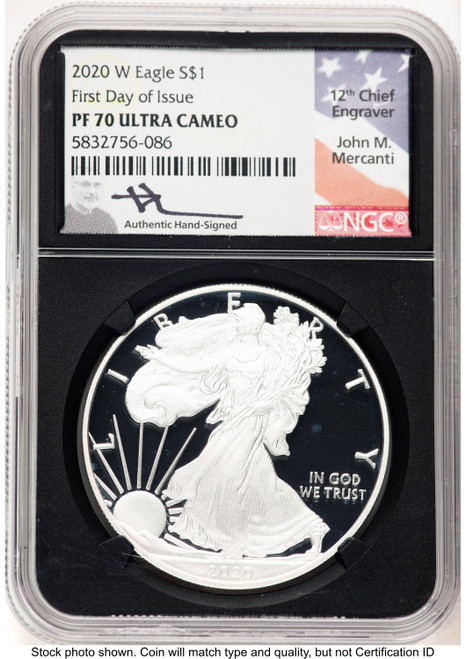 2020-W Proof Silver Eagle 1 oz FDI John NGC PF70 Mercanti