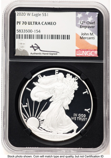 2020-W Proof Silver Eagle 1 oz John NGC PF70 Mercanti