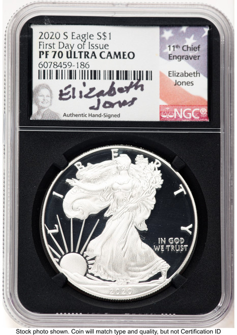 2020-S Proof Silver Eagle 1 oz FDI Elizabeth Jones NGC PF70