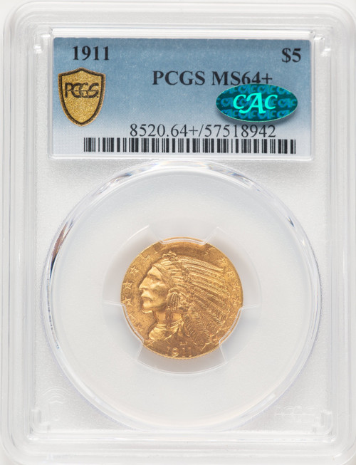 1911 $5 CAC Indian Half Eagle PCGS MS64+ (519876003)