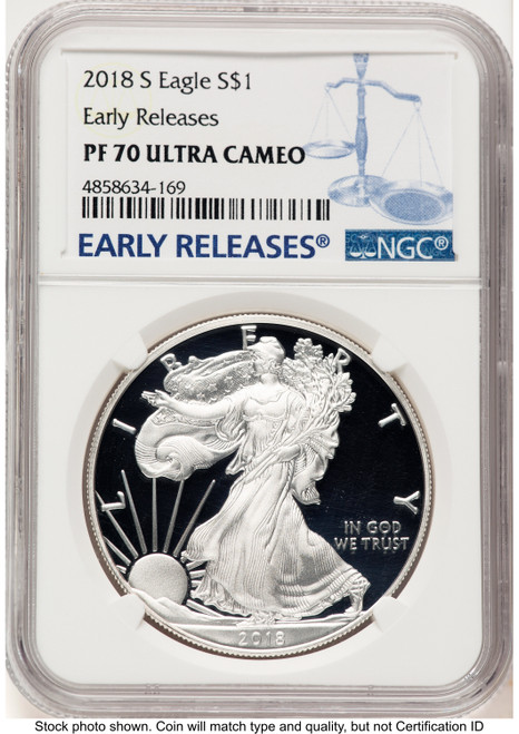 2018-S Proof Silver Eagle 1 oz ER Blue NGC PF70