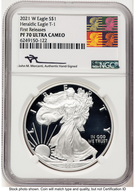 2021-W TY1 Proof Silver Eagle 1 oz FR John Reagan Bust Art NGC PF70 Mercanti