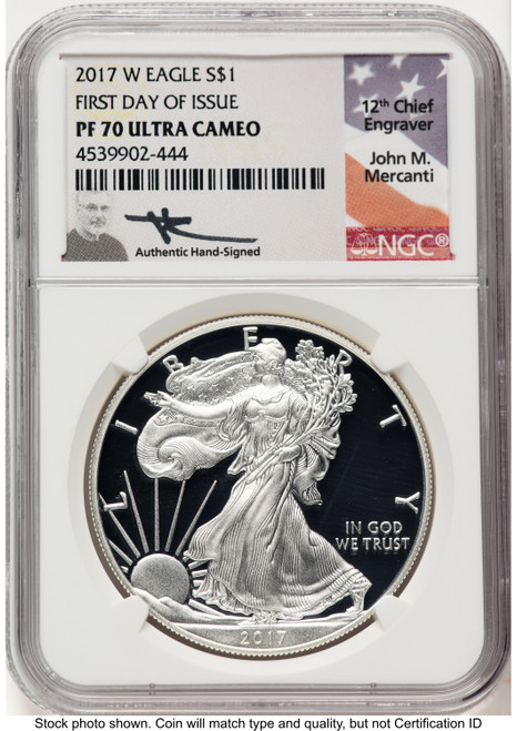 2017-W Proof Silver Eagle 1 oz FDI John NGC PF70 Mercanti