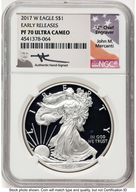 2017-W Proof Silver Eagle 1 oz ER John NGC PF70 Mercanti