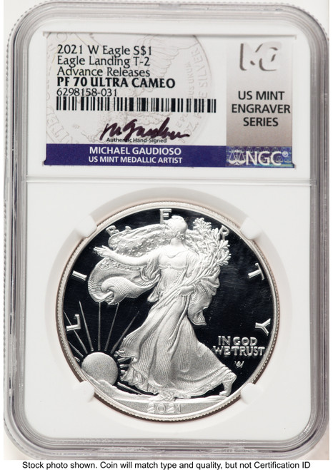 2021-W TY2 Proof Silver Eagle 1 oz AR Michael Gaudioso US Mint Engraver Series NGC PF70