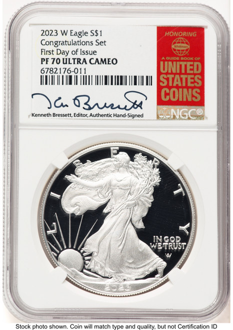 2023-W Proof Silver Eagle Congratulations Set 1 oz FDI Kenneth Bressett Red Book NGC PF70