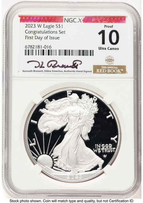 2023-W Proof Silver Eagle Congratulations Set 1 oz FDI Kenneth Bressett Red Book X-Label NGCX PF10