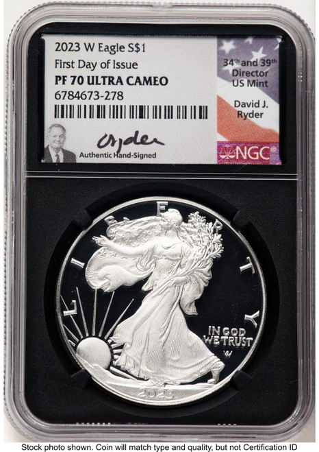 2023-W Proof Silver Eagle 1 oz FDI David Ryder NGC PF70
