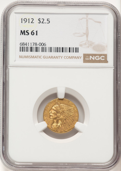 1912 $2.50 Indian Quarter Eagle NGC MS61 (782232014)