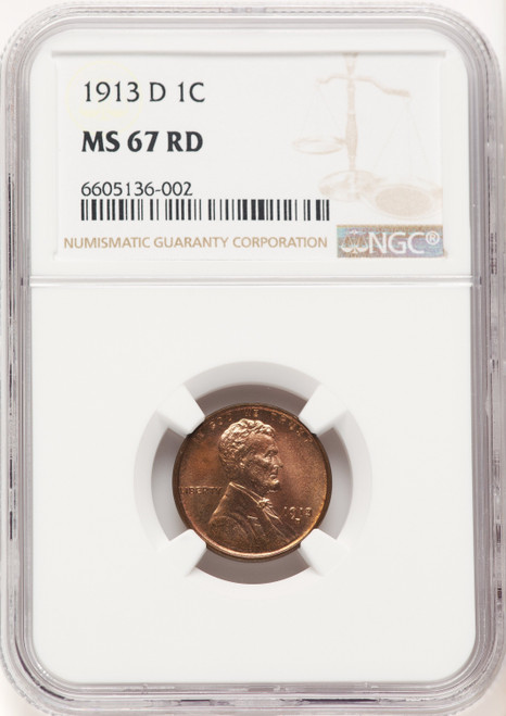 1913-D 1C RD Lincoln Cent NGC MS67
