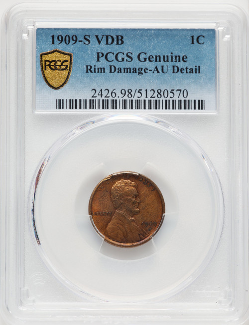 1909-S 1C VDB BN Genuine Lincoln Cent Genuine PCGS AU50 (775433008)