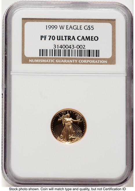 1999-W Proof Gold Eagle 1/10 oz Brown Label NGC PF70