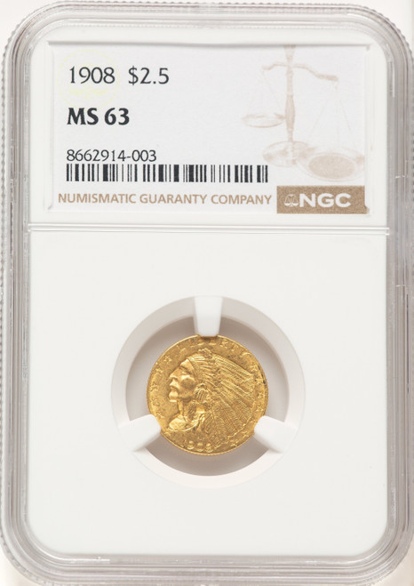 1908 $2.50 Indian Quarter Eagle NGC MS63 (783053005)