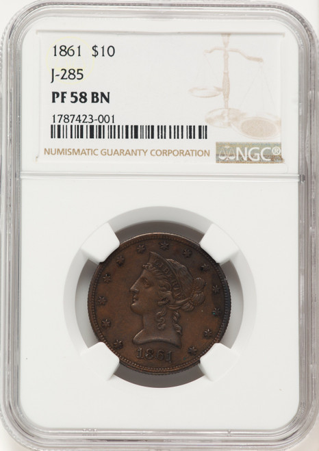 1861 $10 J-285 BN Patterns NGC AU58