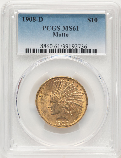 1908-D $10 MOTTO Indian Eagle PCGS MS61