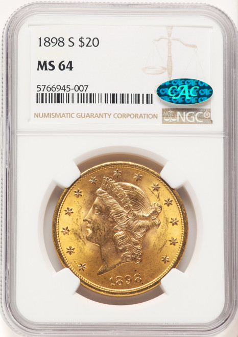 1898-S $20 CAC Liberty Double Eagle NGC MS64
