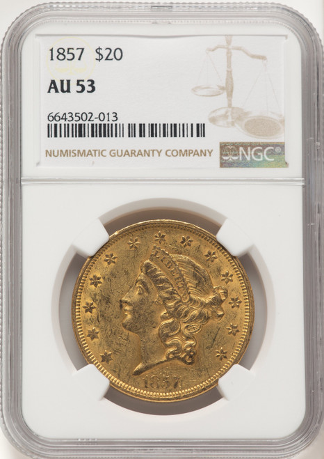 1857 $20 Liberty Double Eagle NGC AU53 (522527009)