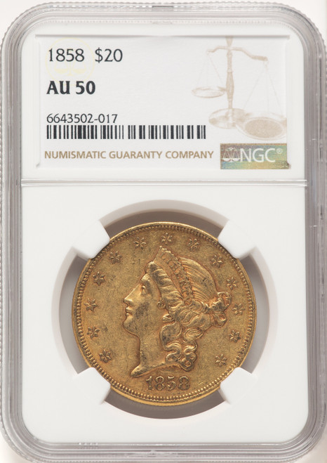 1858 $20 Liberty Double Eagle NGC AU50 (522527012)