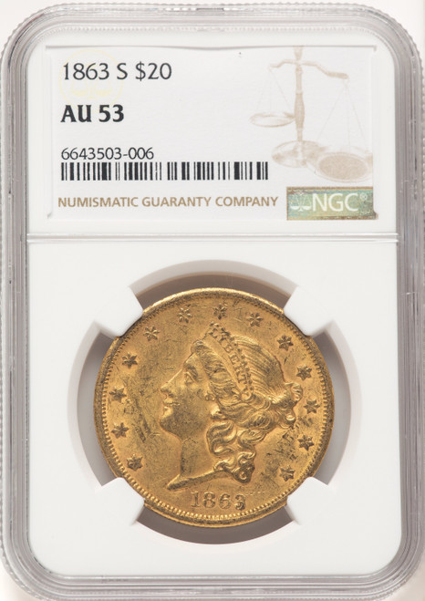 1863-S $20 Liberty Double Eagle NGC AU53 (522527015)