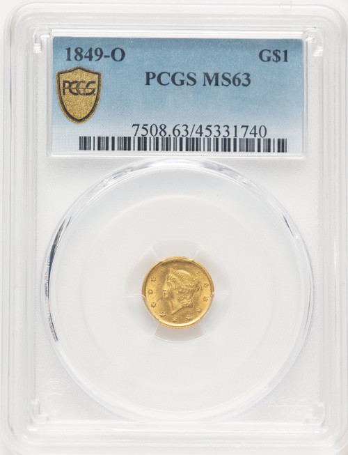 1849-O G$1 Open Wreath Blue Gradient Gold Dollar PCGS MS63