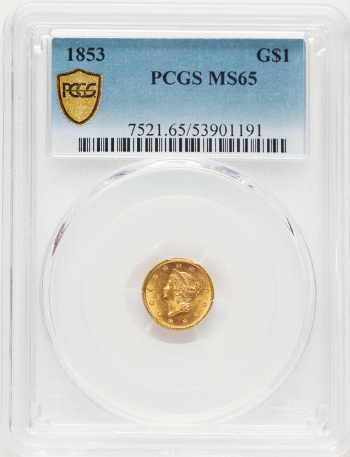 1853 G$1 Blue Gradient Gold Dollar PCGS MS65
