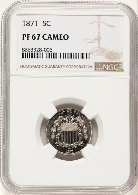1871 5C CA Proof Shield Nickel NGC PR67