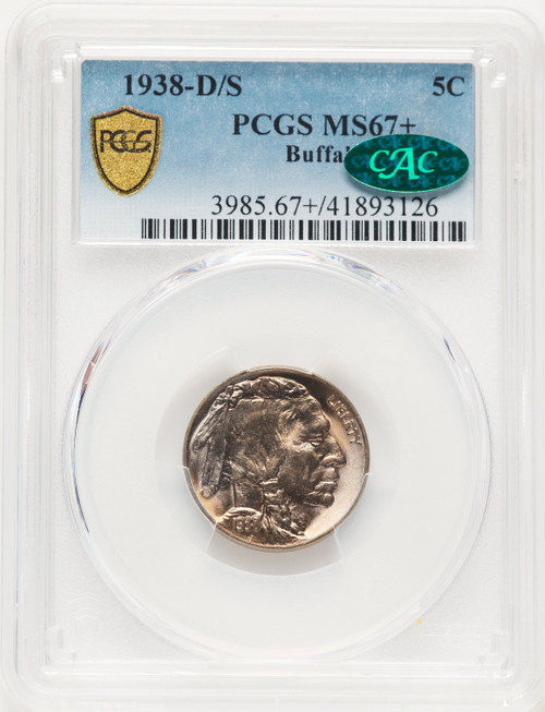 1938-D/S 5C Buffalo CAC Buffalo Nickel PCGS MS67+