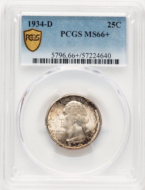 1934-D 25C Medium Motto Washington Quarter PCGS MS66+
